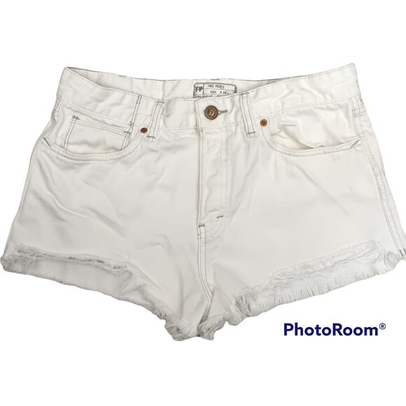 Free People White Logan Button Fly Hi-Rise Denim Shorts Size 29 - Picture 3 of 11